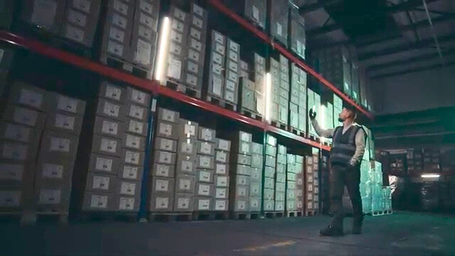 Man scanning boxes in a stockroom
