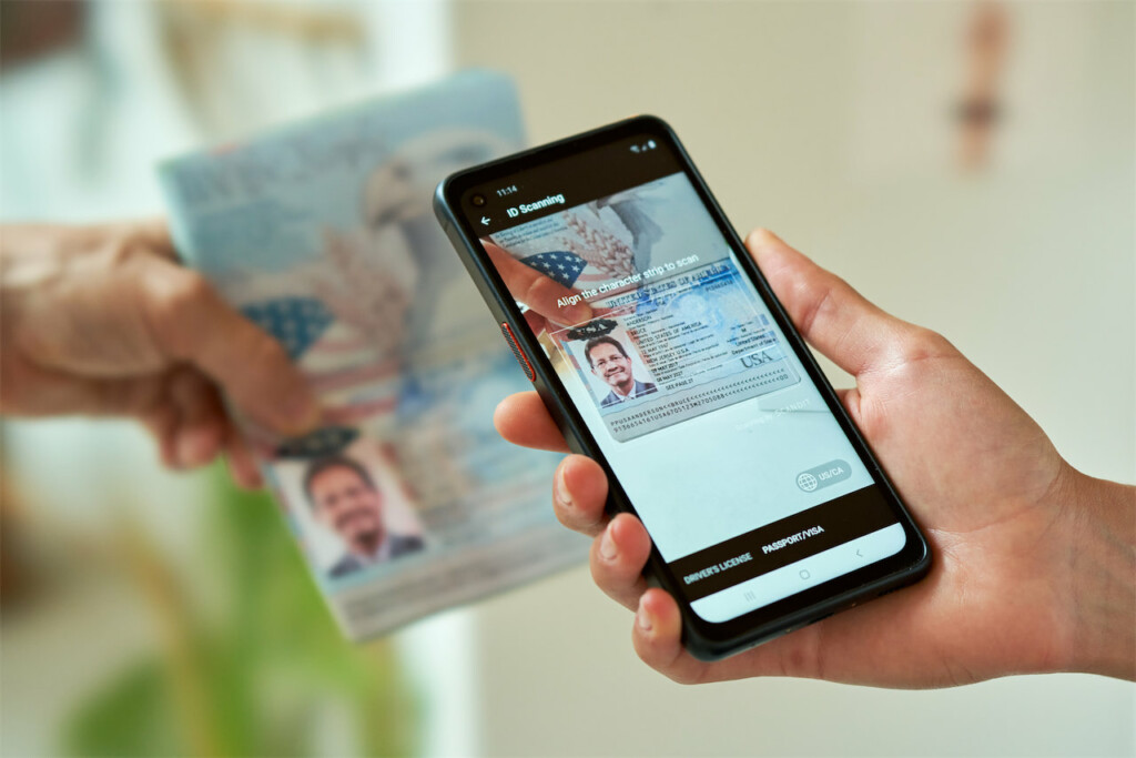 Passport being scanned with Scandit’s ID scanning solution.