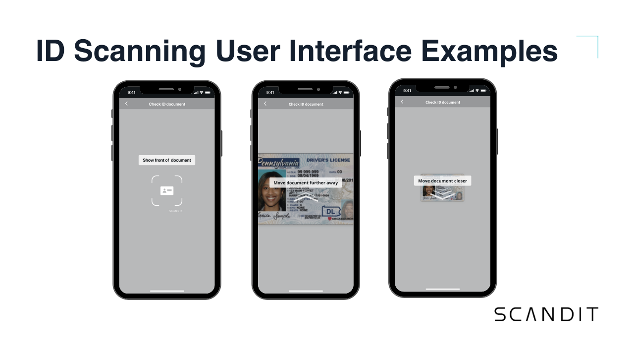 Graphic showing examples of ID scanning user interfaces